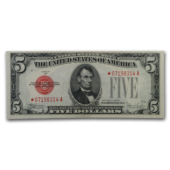 1928-E* $5.00 U.S. Note AU (Star Note) 1928-E* $5.00 U.S. Note AU (Star Note)